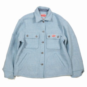 【中古】ケンゾー KENZO WOOL OVERSHIRT ウール オーバーシャツ ツイード ジャケット ブルゾン 36 スカイブルー