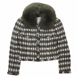 【中古】美品 18AW ルネ Rene マリアケント社製 ツイード ジャケット アウター フォックスファー ジップアップ 