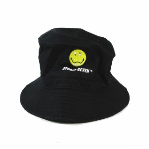 【中古】スタジオセブン STUDIO SEVEN バケットハット 帽子 スマイルマーク ロゴ 刺繍 ワンポイント 黒 ブラック レディース  