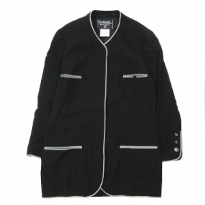 【中古】シャネル CHANEL 96P ノーカラージャケット シングルブレスト ココマークボタン ヴィンテージ オールド 黒 38 レディース 