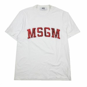 【中古】エムエスジーエム MSGM Tシャツ カットソー フロントロゴ 刺繍 半袖 クルーネック 白 ホワイト XS レディース 