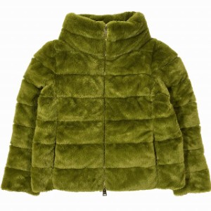 【中古】極美品 19AW ヘルノ HERNO ふわもこ ダウンジャケット アウター エコファー ジップアップ 緑 グリーン