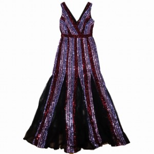 【中古】美品 マルケッサノッテ Marchesa Notte スパンコール レース切替 ロングドレス ワンピース マキシ丈 