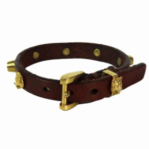 【中古】グッチ GUCCI タイガーヘッド スタッズ レザー ブレスレット ブラウン ゴールド金具 サイズS  レディース 