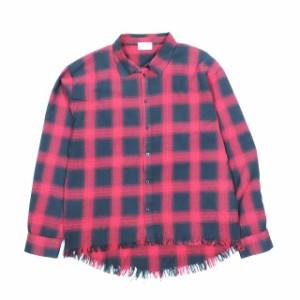 【中古】アスクユアセルフ ASKYURSELF VINTAGE RAW FLANNEL チェック ネルシャツ カットオフ 長袖 赤 黒 L メンズ 