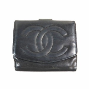 【中古】シャネル CHANEL Wホック コンパクトウォレット 財布 ココマーク レザー 小銭入れ 黒 ブラック レディース 