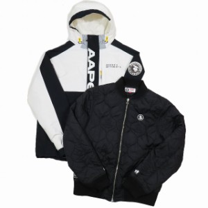 【中古】アベイシングエイプ A BATHING APE ロゴ 2トーン ナイロンジャケット アウター 2WAY キルティング 