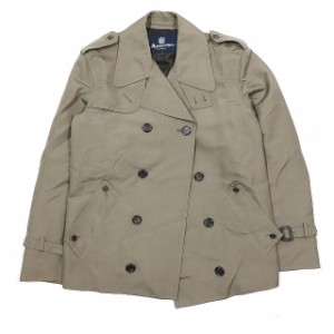 【中古】アクアスキュータム AQUASCUTUM トレンチ ミドル ダブルコート ジャケット 長袖 アウター カーキ S メンズ レディースYBA1 