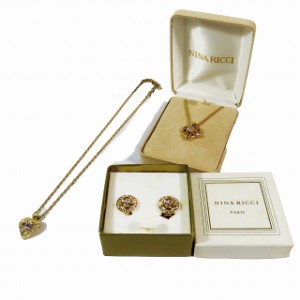 【中古】ニナリッチ NINA RICCI ロゴ入り ゴールド アクセサリー 3点セット まとめ売り イヤリング ネックレス