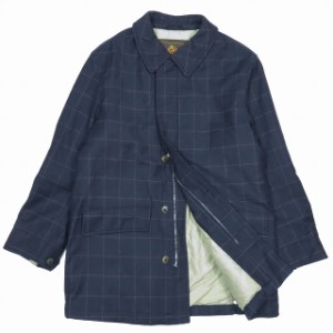 【中古】美品 ロロピアーナ Loro Piana ストームシステム ウール カシミヤ混 羊革襟 チェック柄 ステンカラーコート 