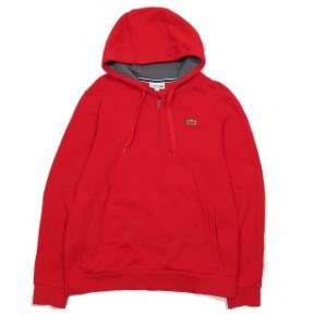 【中古】ラコステ LACOSTE SPORT プレミアム スウェット フーディ パーカー プルオーバー ハーフジップ 赤 レッド L メンズ 