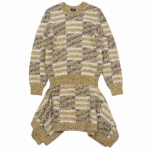 【中古】18AW シャネル CHANEL ニット ワンピース ドレス 長袖 ショート丈 チェック 総柄 カットソー 38 ベージュ系