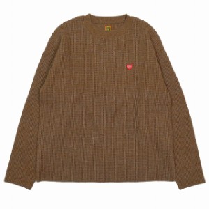 【中古】極美品 ヒューマンメイド HUMAN MADE ハートロゴ ワッフルニット セーター プルオーバー トップス 茶色