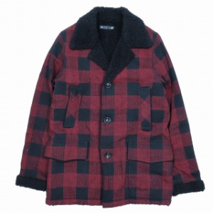 【中古】極美品 19AW MINEDENIM マインデニム ブラックデニムバッファローチェック ボア ランチコート アウター