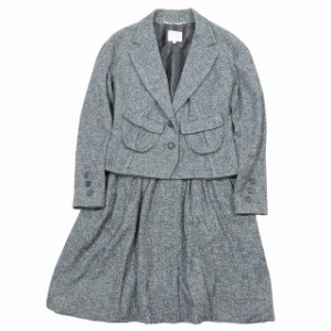 【中古】セリーヌ CELINE ツイード セットアップ スーツ テーラードジャケット バルーンスカート ハーフ 36 グレー