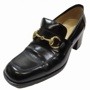 【中古】グッチ GUCCI チャンキーヒール ビットローファー シューズ レザー 黒 ブラック サイズ6B 1000441 レディース