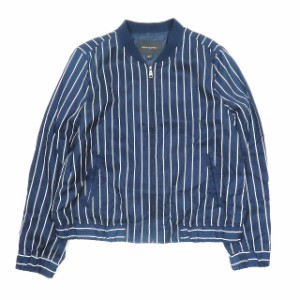 【中古】バナナリパブリック STRIPE TENCEL BOMBER JACKET ストライプ ボンバージャケット ジップアップ ネイビー ホワイト L メンズ