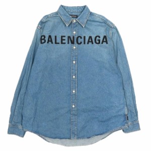 【中古】19’s BALENCIAGA CHEST LOGO SHIRT デニムシャツ ジャケット ロゴ 刺繍 ウォッシュ加工 長袖 インディゴ 38 メンズ 