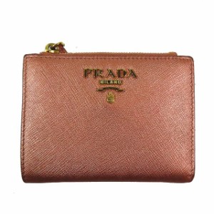 【中古】プラダ PRADA 二つ折り財布 1ML023 SAFFIANO METAL ARANCIO サフィアーノ ロゴ ウォレット ピンク レディース 