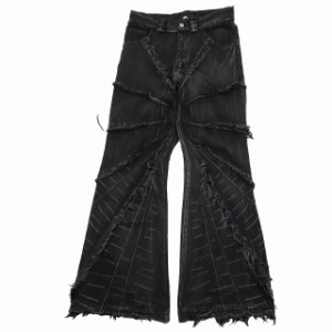 【中古】cyvist サイヴィスト FLARE WEBBED DENIM BLACK ダメージ加工 デニム ワイドパンツ カットオフ 30 黒