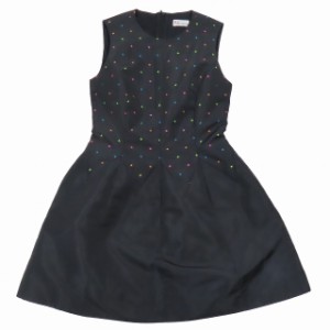 【中古】レッド ヴァレンティノ RED VALENTINO ノースリーブ ワンピース フレアスカート ハーフ 刺繍 総柄 40 黒