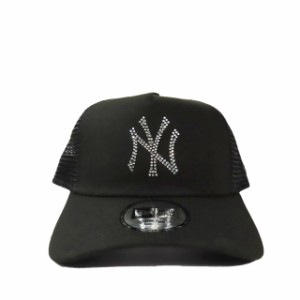 【中古】ニューエラ NEW ERA adjustable ニューヨーク・ヤンキース ビジュー ワンポイント メッシュ キャップ 帽子 黒 ブラック メンズ 