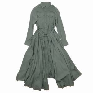 【中古】ドリスヴァンノッテン DRIES VAN NOTEN ギャザー レイヤード シャツワンピース ロング丈 緑 グリーン