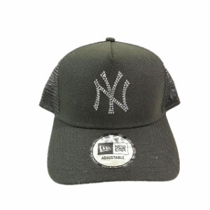 【中古】ニューエラ NEW ERA adjustable ニューヨーク・ヤンキース ビジュー ワンポイント メッシュ キャップ 帽子 黒 ブラック メンズ 
