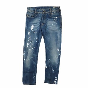 【中古】DIESEL POIAK WASH 008SV STRETCH ペイント ストレッチ ストレート デニム ジーンズ ボタンフライ ライトインディゴ 28