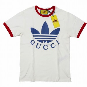 【中古】美品 22SS グッチ GUCCI アディダス adidas トレフォイル ロゴプリント Tシャツ トップス 半袖