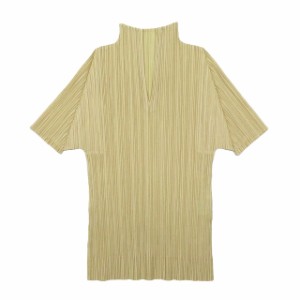 【中古】美品 プリーツプリーズ PLEATS PLEASE イッセイミヤケ Vネック プリーツ 変形 カットソー PP91-JK184 半袖 無地 アイボリー 3