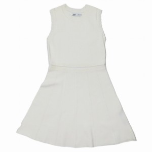 【中古】ザラ ZARA ノースリーブ ワンピース フレアスカート 膝丈 ハーフ スカラップ M 白 ホワイト