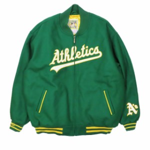 【中古】ミッチェルアンドネス mitchell&ness アスレチックス スタジアムジャンパー 刺繍 オーバーサイズ アウター グリーン 3XL