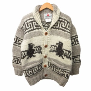 【中古】カナディアン セーター CANADIAN SWEATER カウチン ニットカーディガン セーター 総柄 ベージュ 約L ■GY12