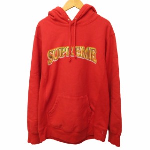 【中古】シュプリーム SUPREME 16FW プルオーバー パーカー フーディー メタリックロゴ プリント 長袖 レッド M IBO44