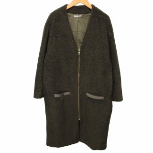 【中古】EMMA TAYLOR エマテイラー 美品 近年モデル ノーカラーVネックボアロングコート ジャケット EM162110146 緑 S