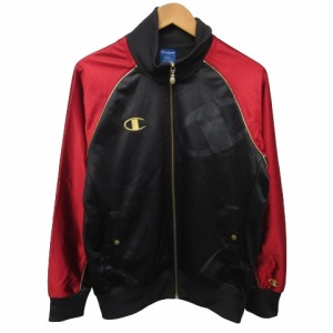 【中古】チャンピオン CHAMPION 美品 CW1502 トラックジャケット ブルゾン ジャージ ロゴ刺? 光沢加工 黒 M STK