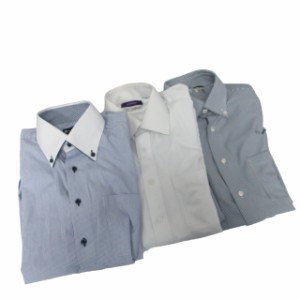 【中古】パーフェクトスーツファクトリー P.S.FA ポケットシャツ 3点セット まとめて 長袖 白 白×青 約M
