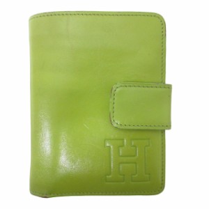 【中古】ヒロフ HIROFU センプレ レザー 二つ折り財布 ウォレット Hロゴ イタリア製 緑系 グリーン 1208 レディース