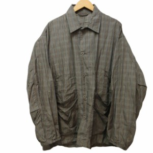【中古】ビームス BEAMS SSZ 21SS グレンチェックシャツジャケット ブルゾン コート 袖ゴム 麻混 ブラウン 茶 L 1211 メンズ