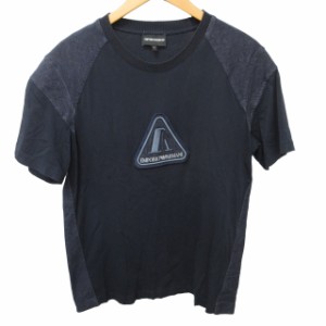 【中古】エンポリオアルマーニ EMPORIO ARMANI Tシャツ カットソー デニム切替 3L1T8R ロゴワッペン 半袖 紺 S AL12