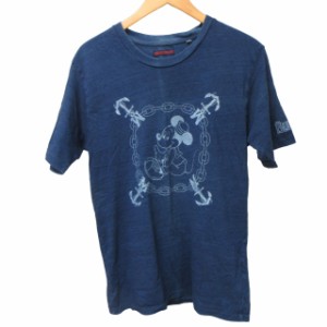 【中古】ブルーブルー BLUE BLUE インディゴ染め ミッキー Tシャツ 半袖 カットソー マリン 薄手 ブルー M 0110 メンズ