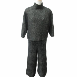 【中古】ザラ ZARA KNIT ニット セットアップ オールインワン セーター サロペット チェック柄 白 黒 S STK