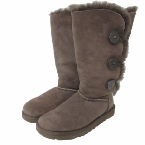 【中古】アグ オーストラリア UGG australia 美品 レザー ムートンロングブーツ スエード シューズ 靴 茶 US7 24.0?p