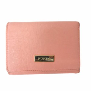 【中古】フルラ FURLA レザー三つ折り財布 ウォレット ロゴ ゴールド金具 ピンク IBO47 0211 レディース