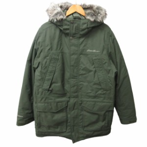 【中古】エディーバウアー EDDIE BAUER 美品 ダウンジャケット コート ブルゾン  ファー付き 緑系 グリーン Lサイズ