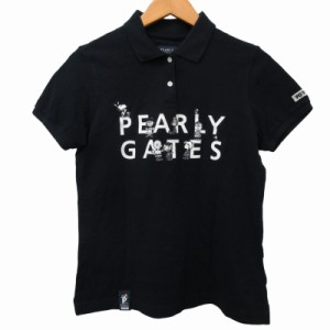 【中古】パーリーゲイツ PEARLY GATES ×ピーナツ ポロシャツ カットソー 半袖 刺繍 バックロゴ 1 ブラック 約S IBO47