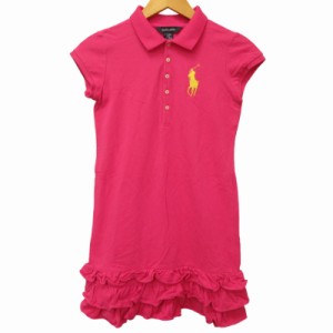 【中古】ラルフローレン ワンピース ポロシャツ ビッグポニーロゴ ピンク キッズ 女の子 Lサイズ 約150 IBO48