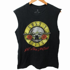 【中古】GUNS N ROSES ガンズアンドローゼズ バンドTシャツ カットソー サークルロゴ リメイク 黒 M ■GY31