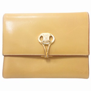 【中古】セリーヌ CELINE レザー 二つ折り財布 ゴールド金具 札入れ ウォレット ロゴ イエロー系